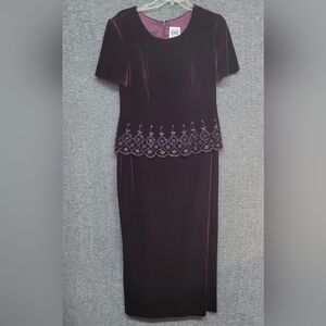 R&M Richards Plum Velvet Two-Piece Dress with Beaded Peplum